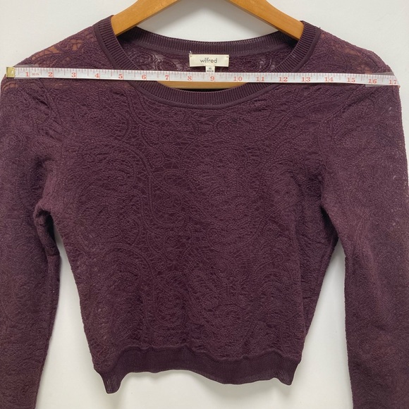 Aritzia Wilfred Merlot Cropped Long Sleeve Paisley Lace Top - Picture 4 of 5